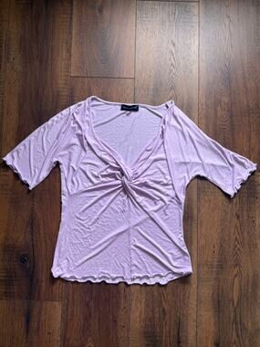 Y2K Coquette Angelo Marani Made in Italy Lilac Twist Front Top Lettuce Trim
